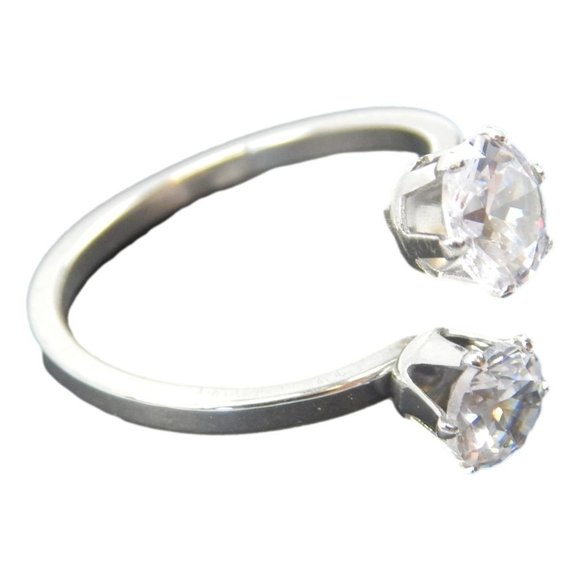 Silver Toned Forever One  Engagement Ring Alternative Size - Picture 2 of 5